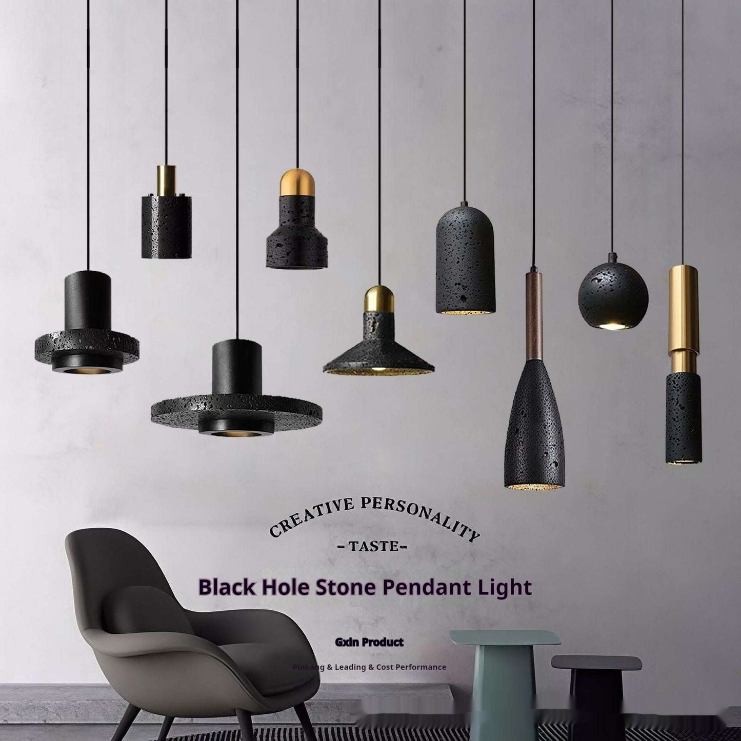 Black Cave Stone Restaurant Aisle Bedside Creative Terrazzo Chandelier - globaltradeleader