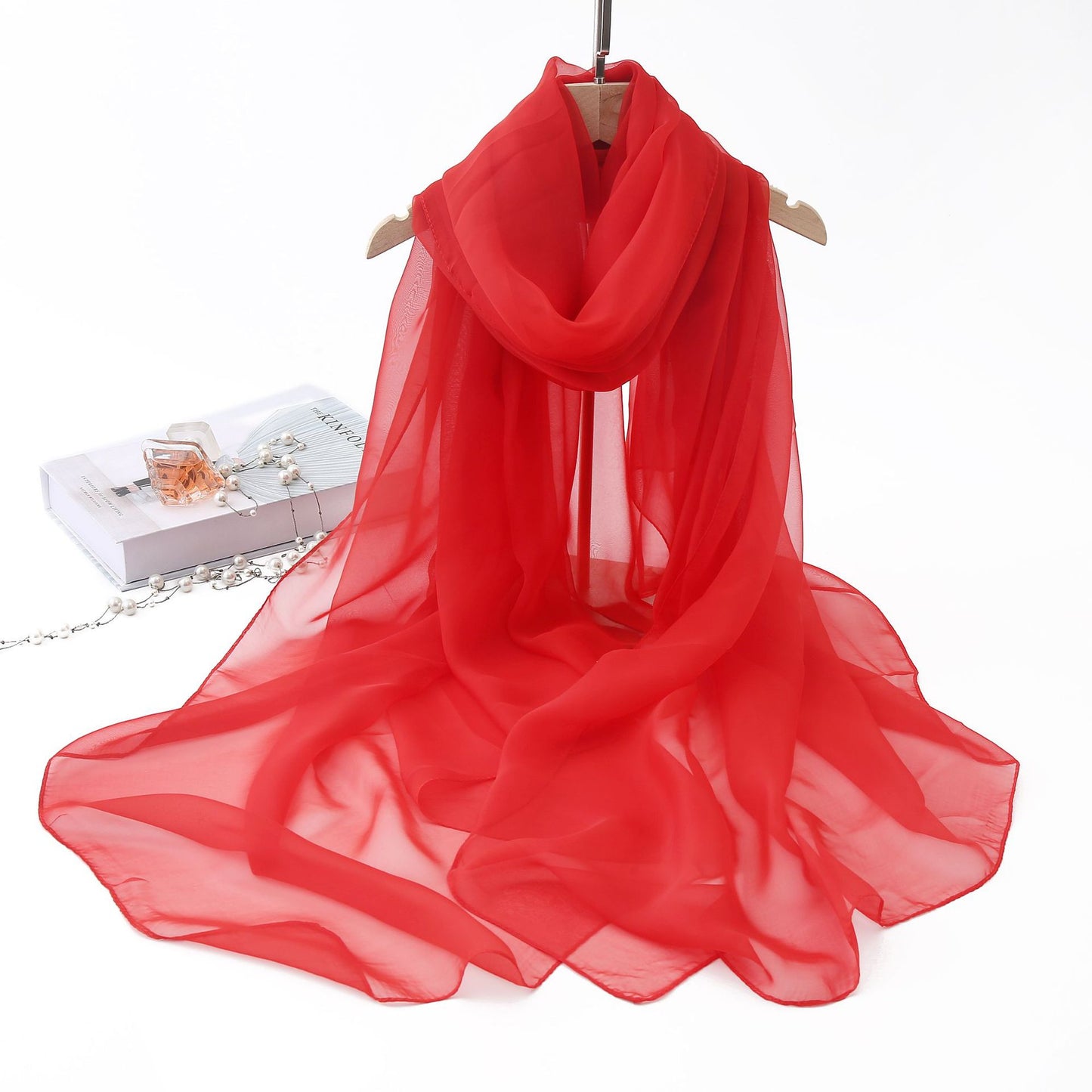 Thin Type Sunscreen Scarf Red Solid Color Sunshade Shawl