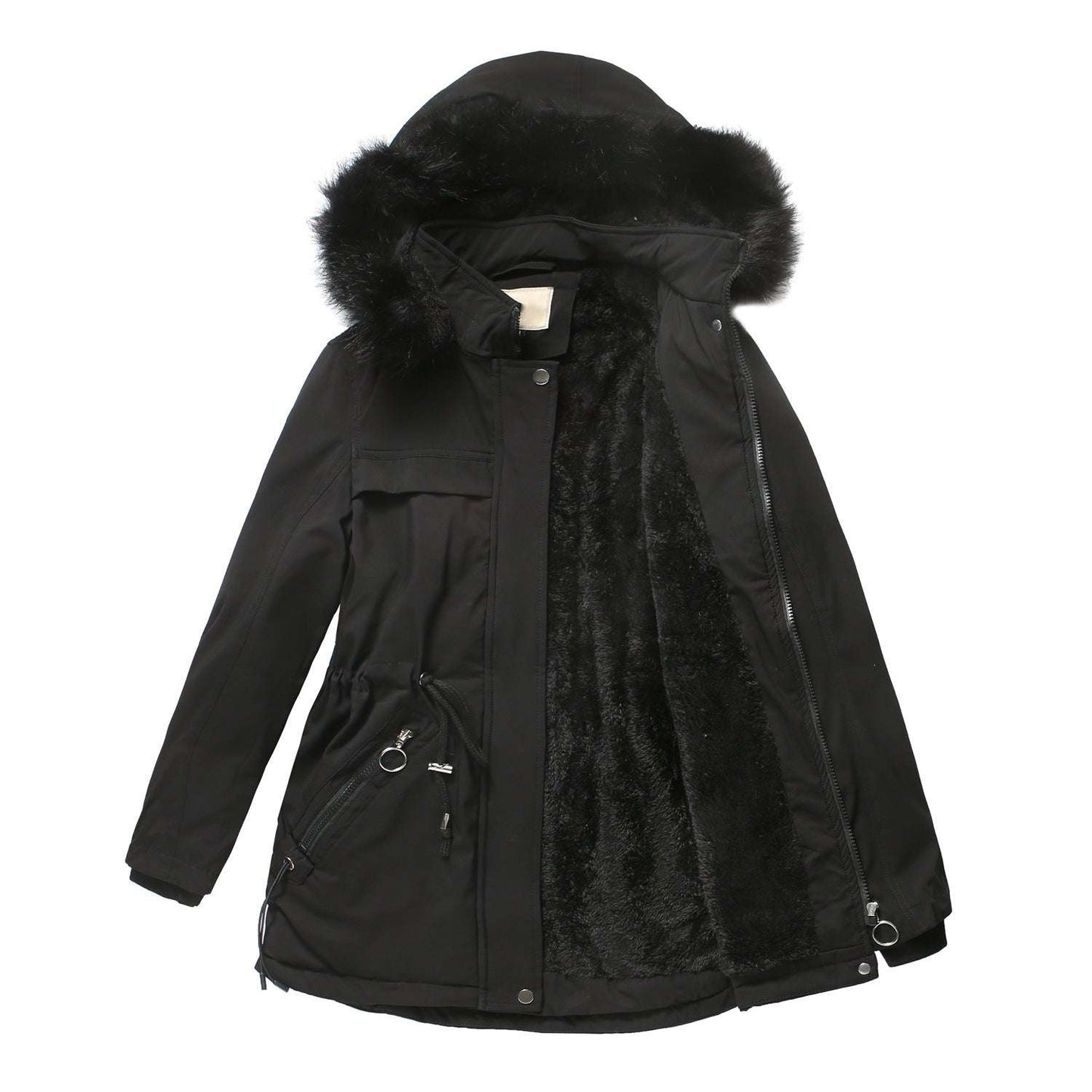 Pure Color Winter Ladies Cotton-padded Coat With Detachable Hood And - globaltradeleader