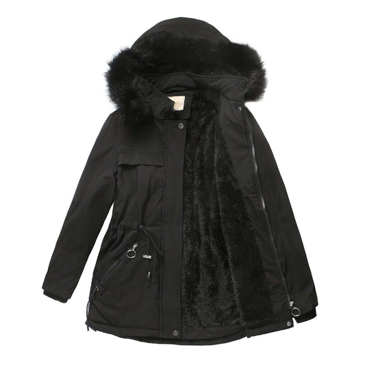 Pure Color Winter Ladies Cotton-padded Coat With Detachable Hood And - globaltradeleader
