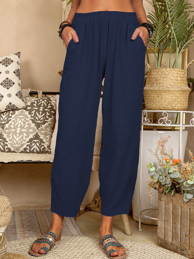 Women's Solid Color Loose Cotton And Linen Casual Pants Home - globaltradeleader