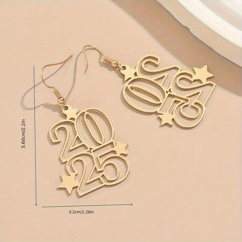 New Creative Gloden Number 2025 Dangle Earrings For Women Fashion Jewelry New Year Earring For Party - globaltradeleader