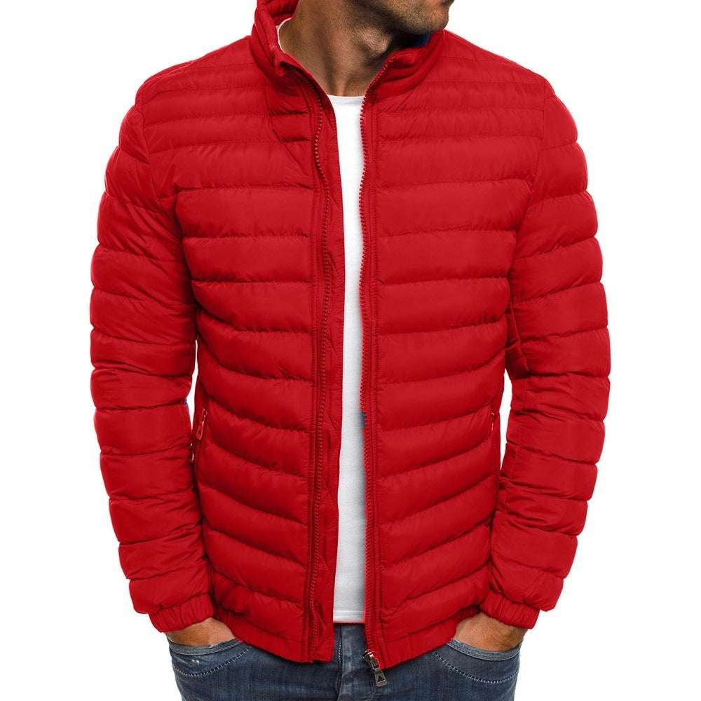 Men Jacket Zipper Solid Color Long Sleeves Pockets Coldproof Autumn Thicken Cotton Padded Overcoat For Outdoor - globaltradeleader