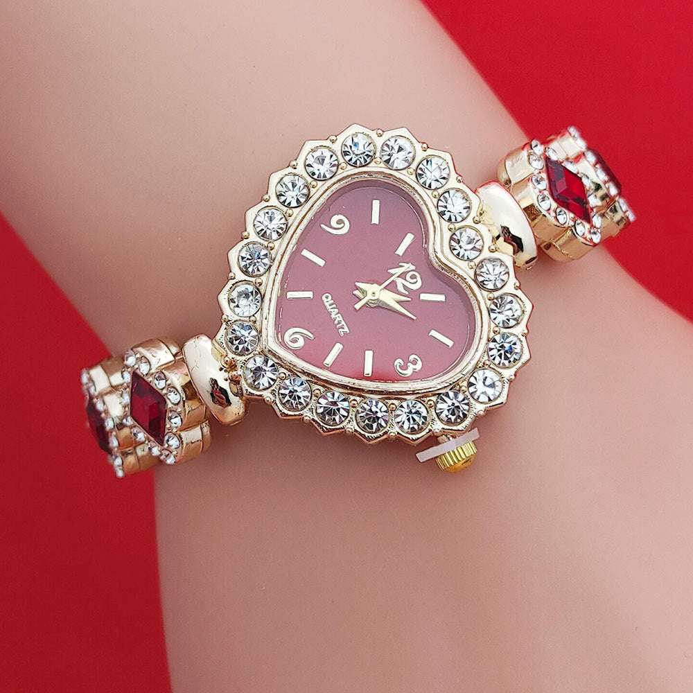 Fashion Love Shape Bracelet Watch Set Diamond Colored Heart Quartz Watch Women's Fashion Jewelry Set Valentine's Day Gift - globaltradeleader