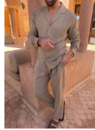 Casual Long-sleeved Suits Fashion Lapel Single-breasted Shirt Top And Slim-fit Trousers Men Clothing - globaltradeleader