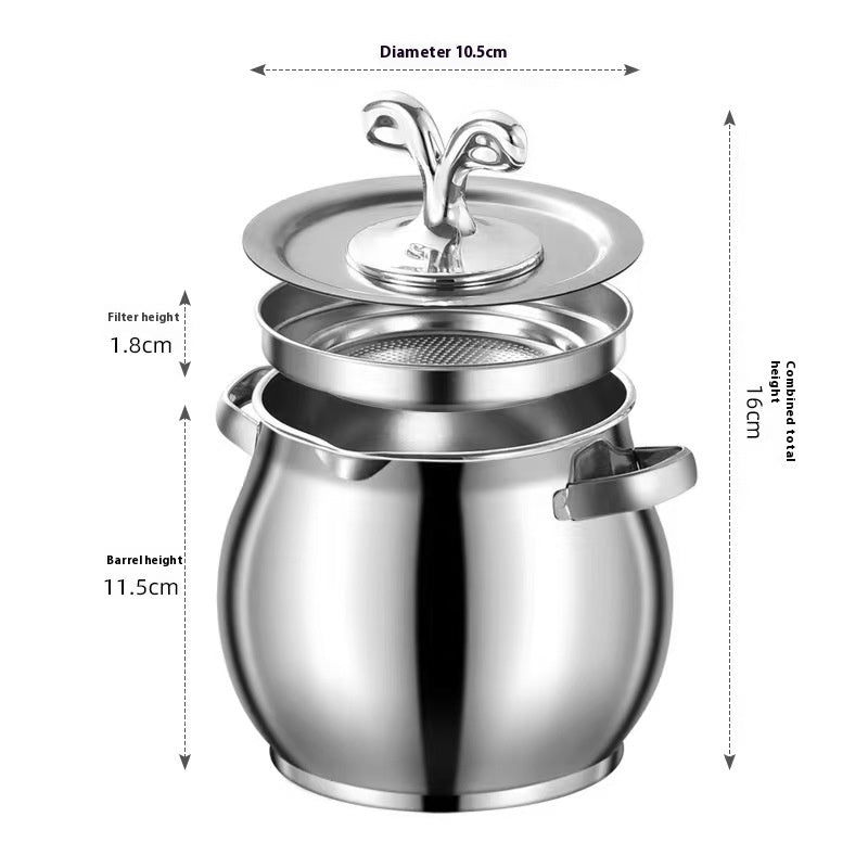 Household High Temperature Resistant Large Capacity Stainless Steel Lard Jar - globaltradeleader