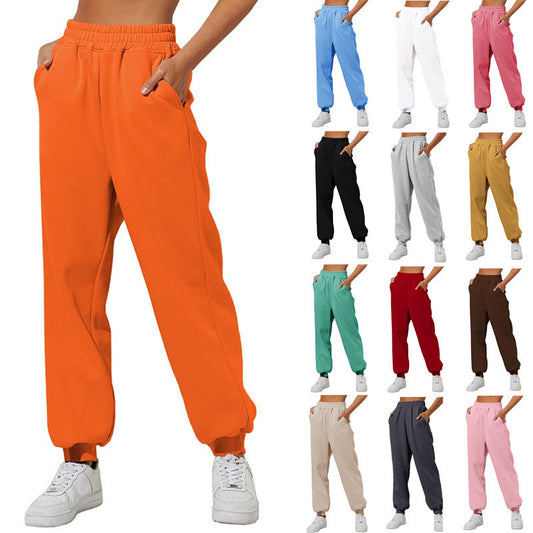 Women's Trousers With Pockets High Waist Loose Jogging Sports Pants Comfortable Casual Sweatshirt Pants - globaltradeleader