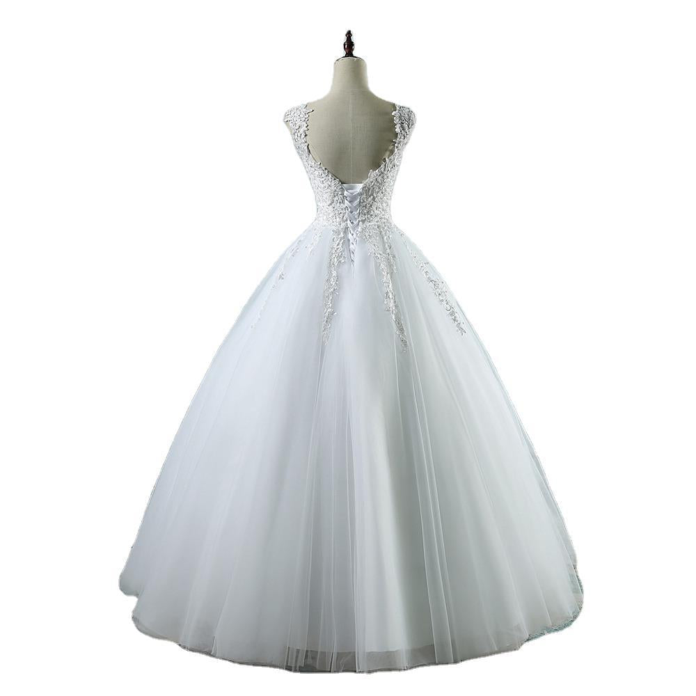 High Waist Wedding Dress With Deep V-neck - globaltradeleader