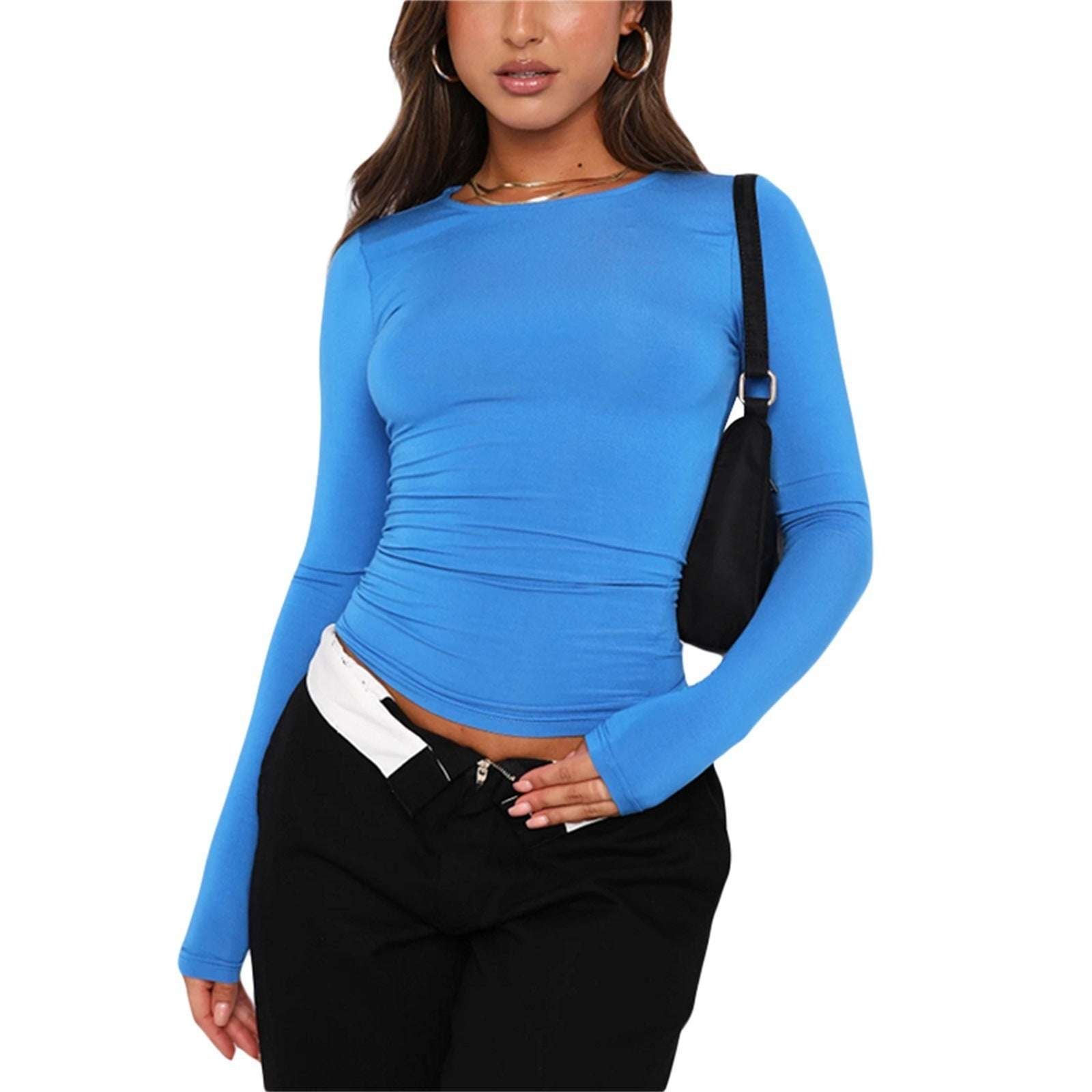 Women's Fashion Casual Solid Color Slim Pullover T-shirt - globaltradeleader
