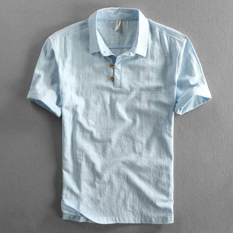 Spring And Summer Men's Linen Shirt Slim Pullover Short Sleeve Shirt Half Sleeve Retro Shirt Lonely Sail - globaltradeleader