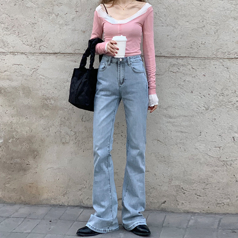 Women's Denim Design Sense Flared High Waist Pants