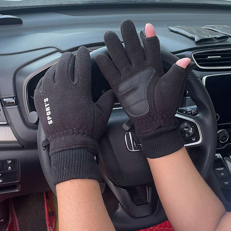 Outdoor Ski Riding Gloves Winter Polar Fleece Flip Cover Winter Gloves Men And Women Plus Velvet Thickened Warm Touch Screen Gloves - globaltradeleader