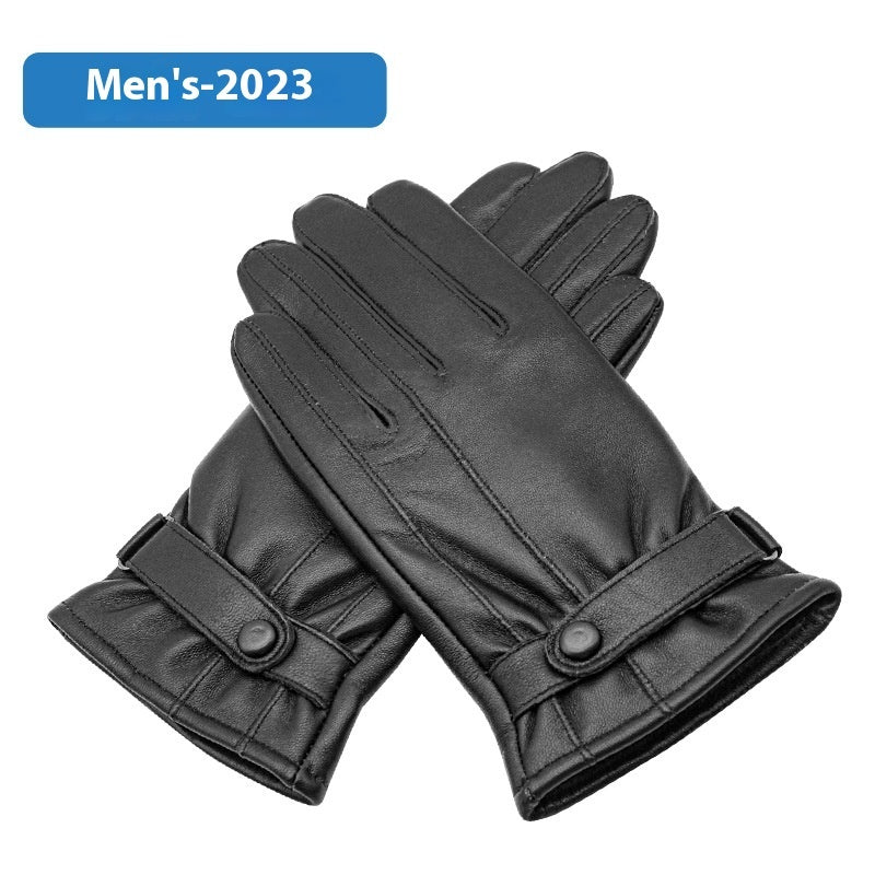 Genuine Leather Gloves Men's Winter Velvet Cold Protection Warm Sheepskin Gloves Cycling And Driving Touch Screen - globaltradeleader