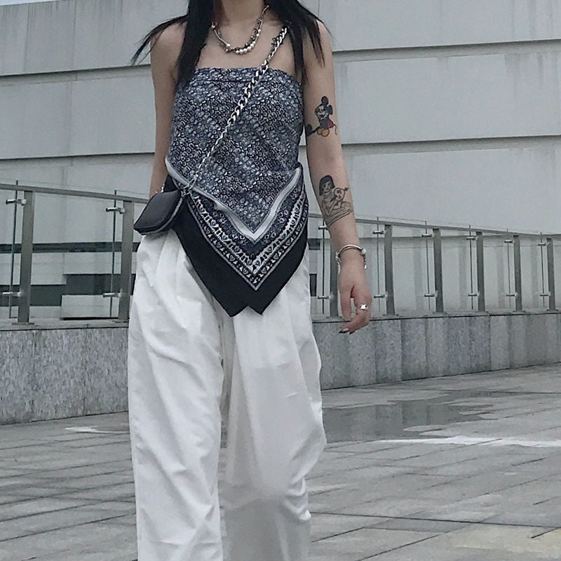 Women's Silk Scarf Strap Retro Tube Top Sun Protection