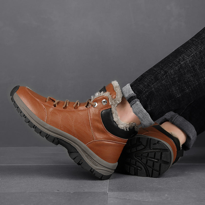 Winter Boots For Men Warm Leather Shoes With Plush - globaltradeleader