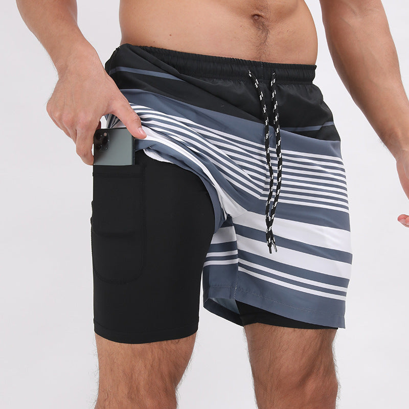 Gradient Printed Beach Shorts Double Layer Casual Sport Shorts - globaltradeleader