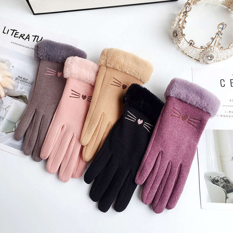 Women's Fleece-lined Thermal Touch Screen Gloves For Autumn And Winter