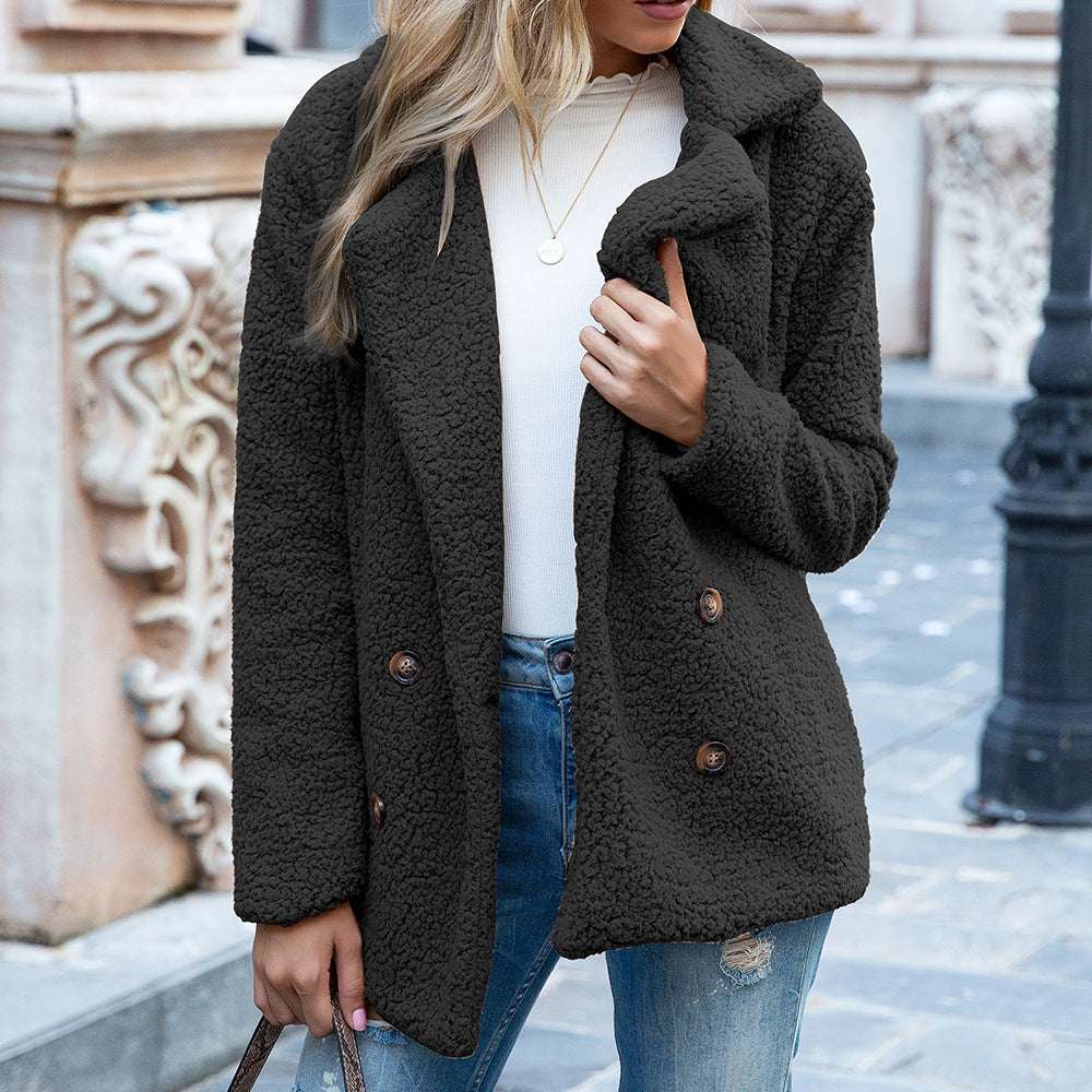 Loose Lapel Fluffy Coat Winter Button Jacket Cardigan Outwear For Women Clothing - globaltradeleader