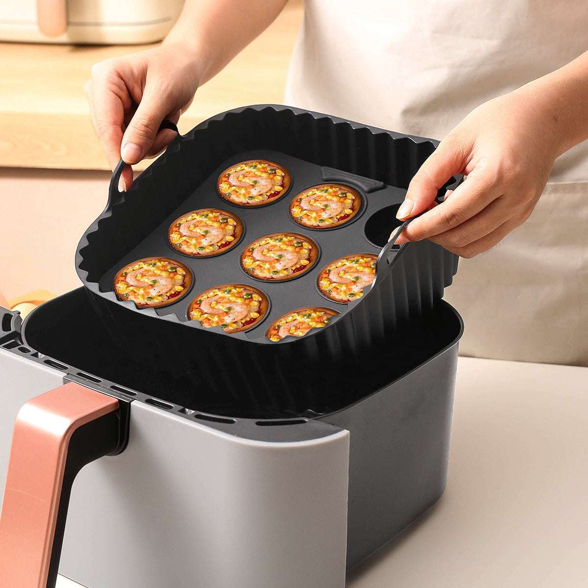 Household Kitchen Air Fryer Square Silicone Baking Tray Set