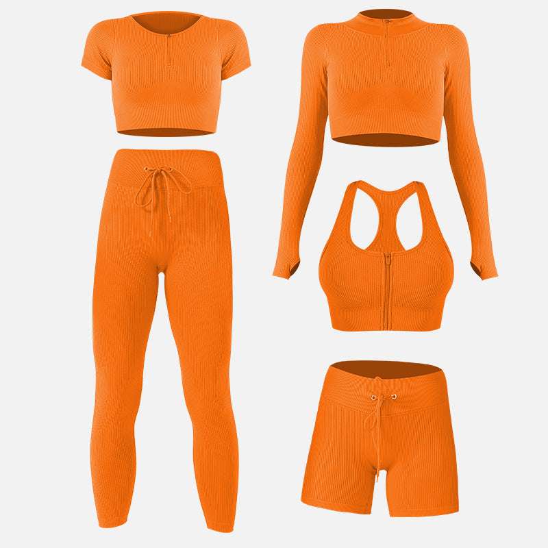 Long-sleeve Hip Lift Quick-drying Yoga Clothes Five-piece Set
