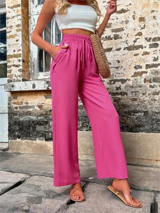 New Casual Pants With Pockets Elastic Drawstring High Waist Loose Trousers For Women - globaltradeleader