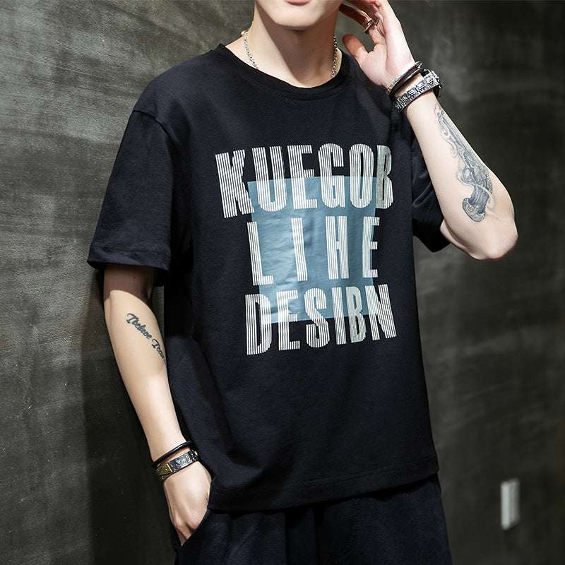 Letter printed men's short sleeve T-shirt - globaltradeleader