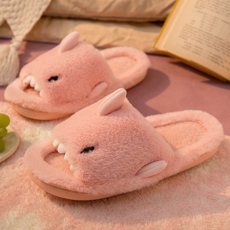 Shark Slippers Fluffy Slippers For Women Couple House Shoes Winter - globaltradeleader