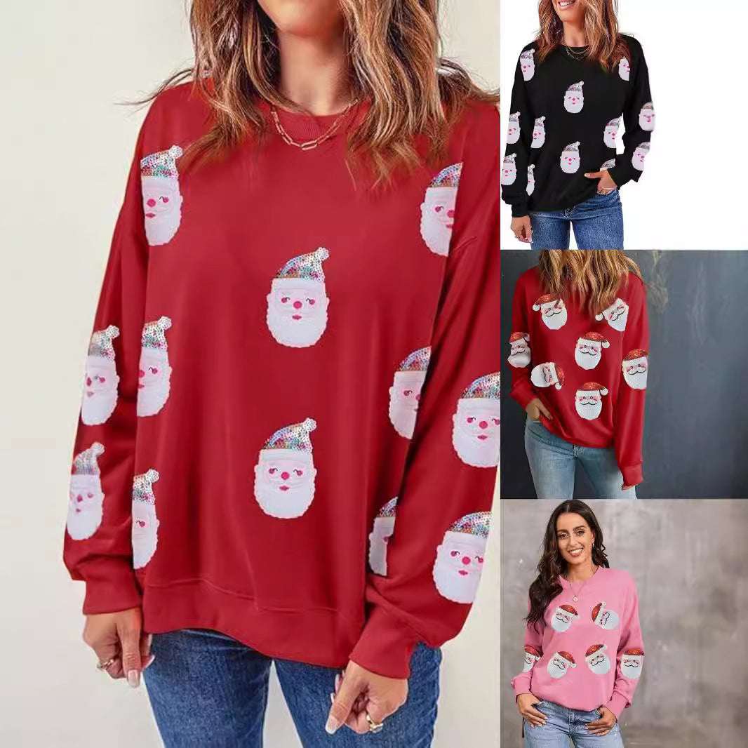 Santa Claus Sequins Festival Casual Long Sleeve Sweatshirt - globaltradeleader