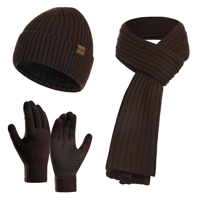 Winter Solid Color Scarf Hat Gloves Knitted Three-piece Suit - globaltradeleader
