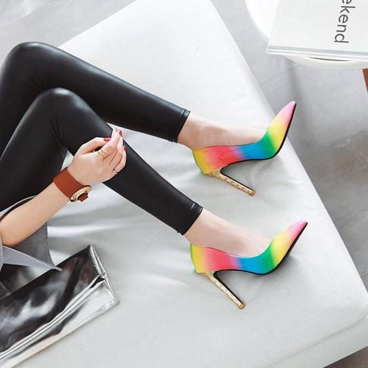 Rainbow Low-Top Pointed Toe Adhesive Shoes - globaltradeleader