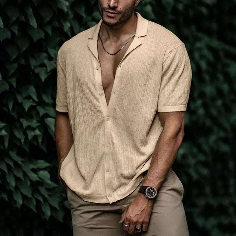 Casual Loose Cardigan Short Sleeve Solid Color T-shirt Men - globaltradeleader