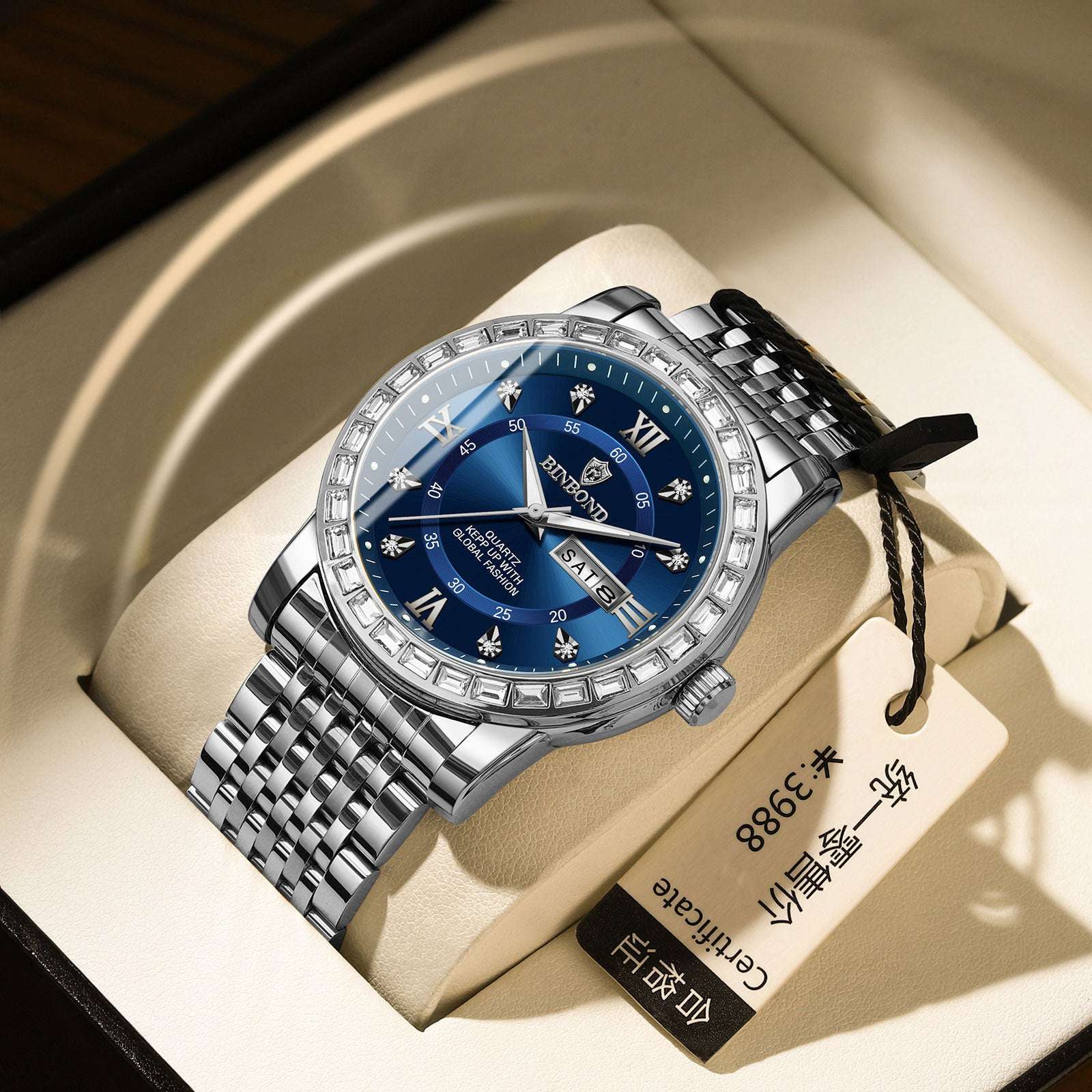 Business Diamond-embedded Mechanical Watch Double Calendar Waterproof Luminous - globaltradeleader