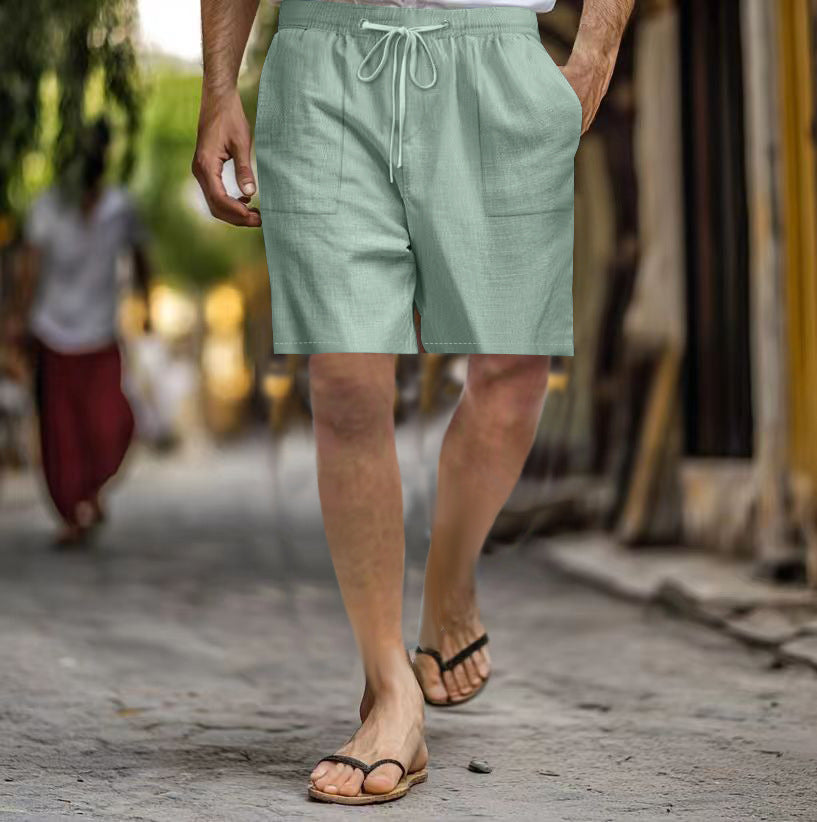 Men's Cotton Linen Multi-pocket Drawstring Leisure Beach Shorts - globaltradeleader