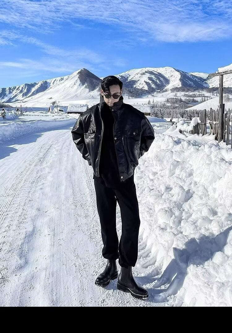 Lapel Casual Handsome Loose Motorcycle Leather Jacket Coat - globaltradeleader