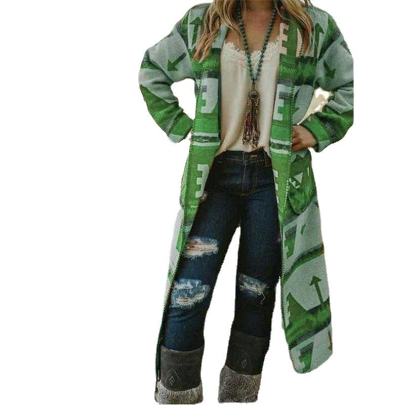 Slim Top Cross-border Long Sleeve Printed Long Coat - globaltradeleader