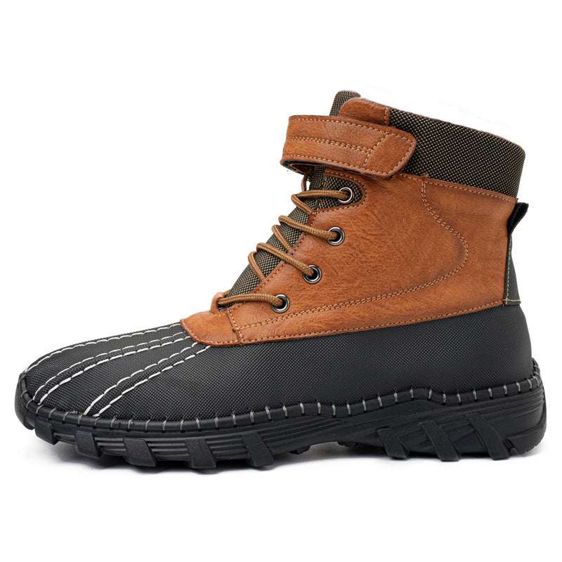 Winter Fleece Lace-up Snow Boots For Men Women Waterproof And Anti-slip Outdoor Work Boot Fashion Warm Mid-tube Cotton Shoes Men - globaltradeleader