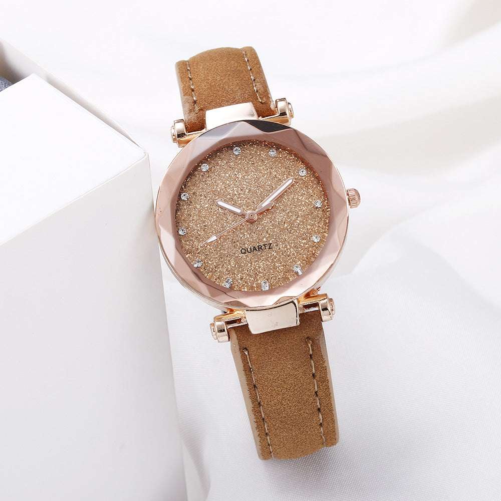 Casual Women Romantic Starry Sky Wrist Watch Leather Rhinestone Designer Ladies Clock - globaltradeleader