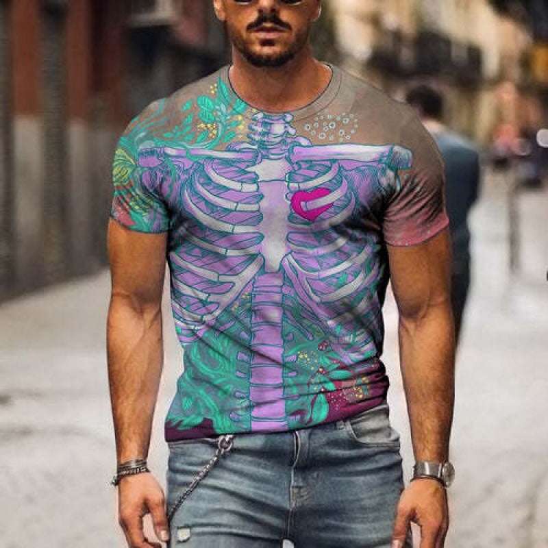 Men's Short-sleeved Summer T-shirt Men's 3D Boat Anchor Pattern Couple's Short-sleeved