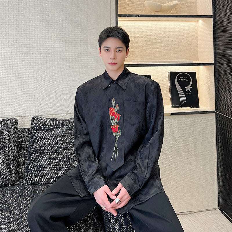 Embroidered Rose Tie Ombre Shirt