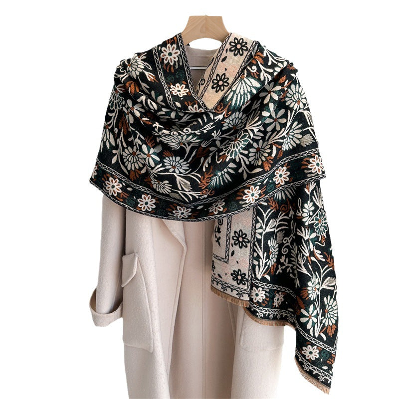 Cashmere-like Flower Scarf Warm Shawl