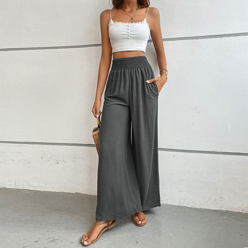 Trousers Autumn Casual Elastic Pocket Wide Leg Pants - globaltradeleader