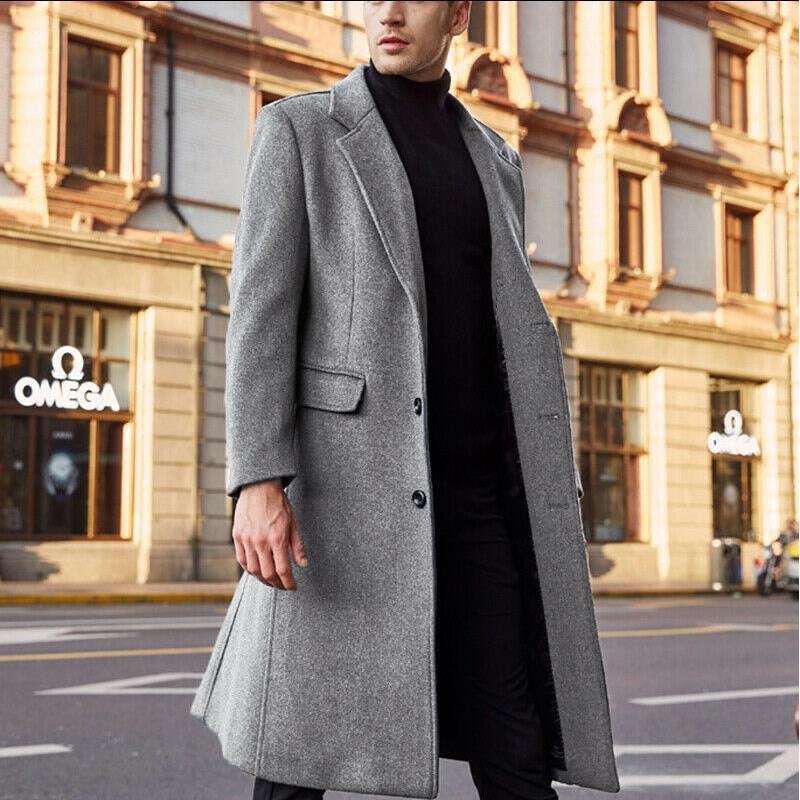 Men's Long Trench Coat Woolen Coat - globaltradeleader