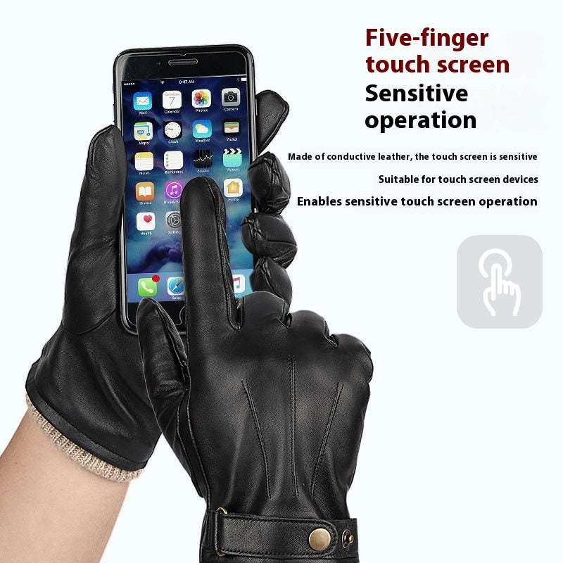 Men's Fleece-lined Windproof Winter Sheepskin Warm Gloves - globaltradeleader