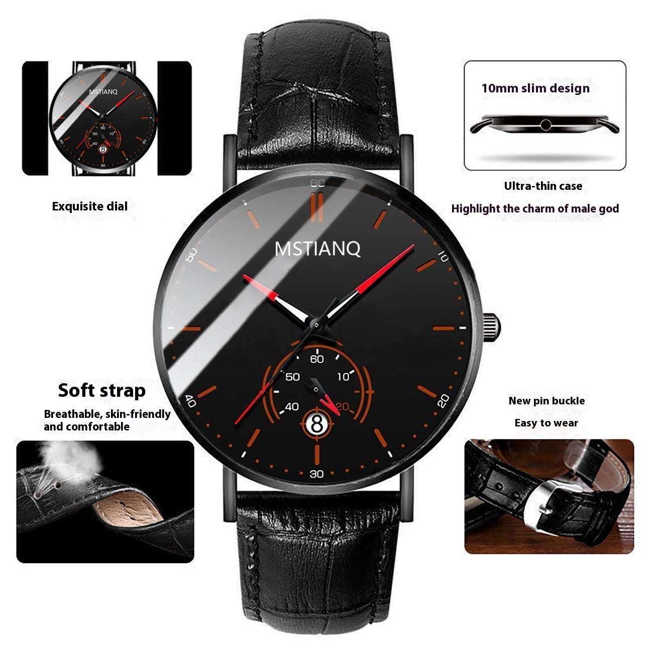 Trade Watch Stylish Black Technology Belt Refined Steel Korean Casual Calendar - globaltradeleader