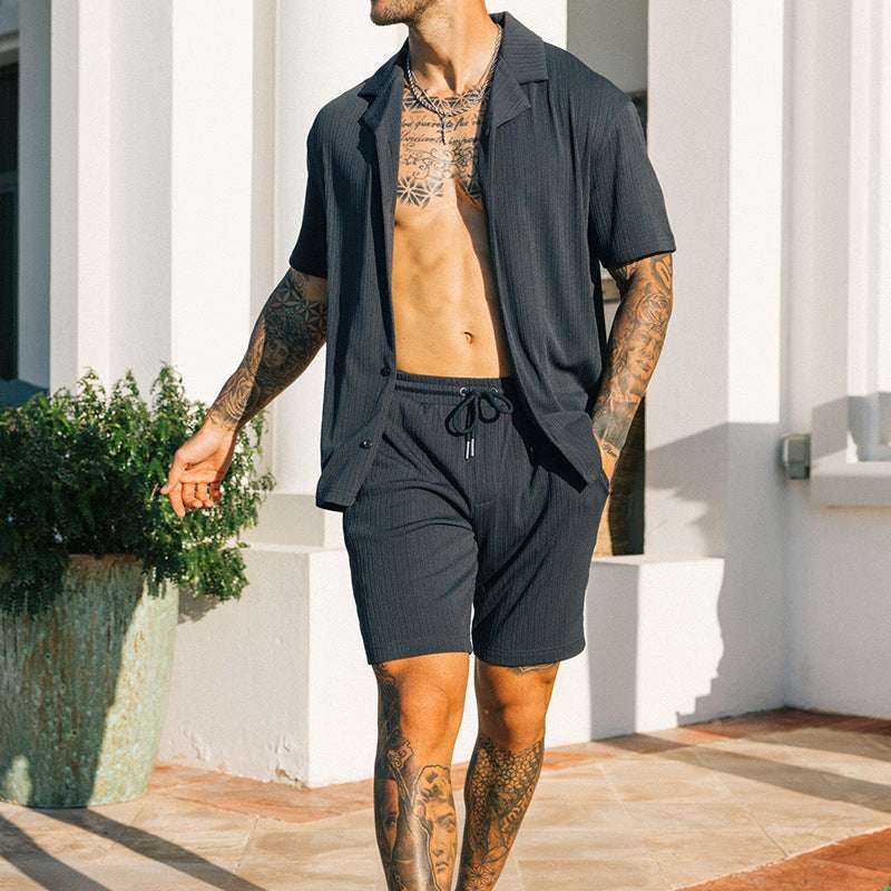 Men's Two Piece Set Short Sleeve Lapel Button Shirts And Shorts Beach Style Suits Men Summer Fashion Clothing Streetwear - globaltradeleader