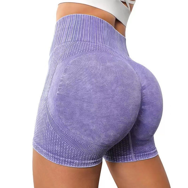 High-waisted Hip-lifting Fitness Pants Solid Color Quick-drying Tight Running Sports Yoga Shorts Women - globaltradeleader