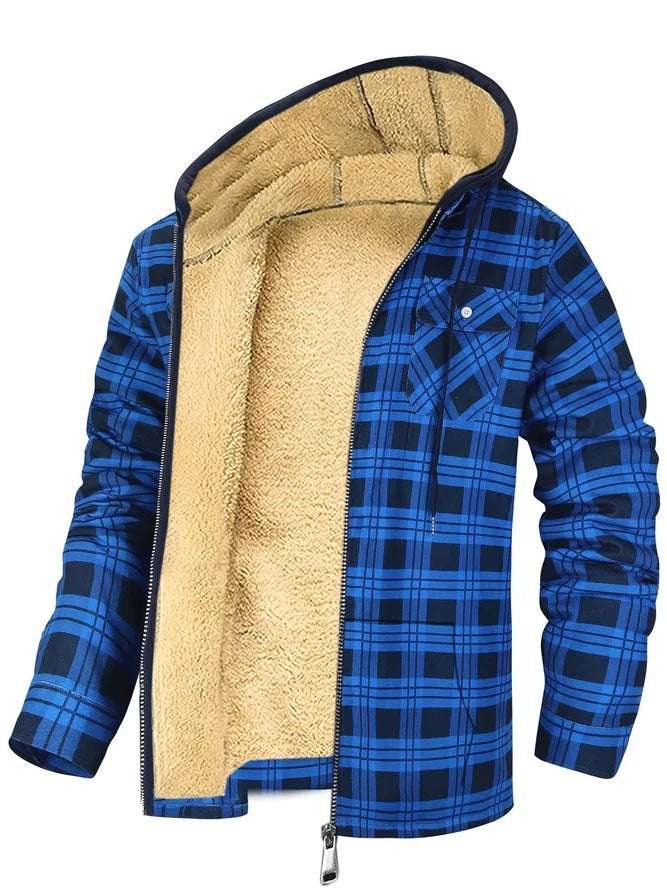 Men's Plaid Print Hooded Zip-Up Jacket Winter Thickened Cotton-padded Coat Warm Clothing - globaltradeleader