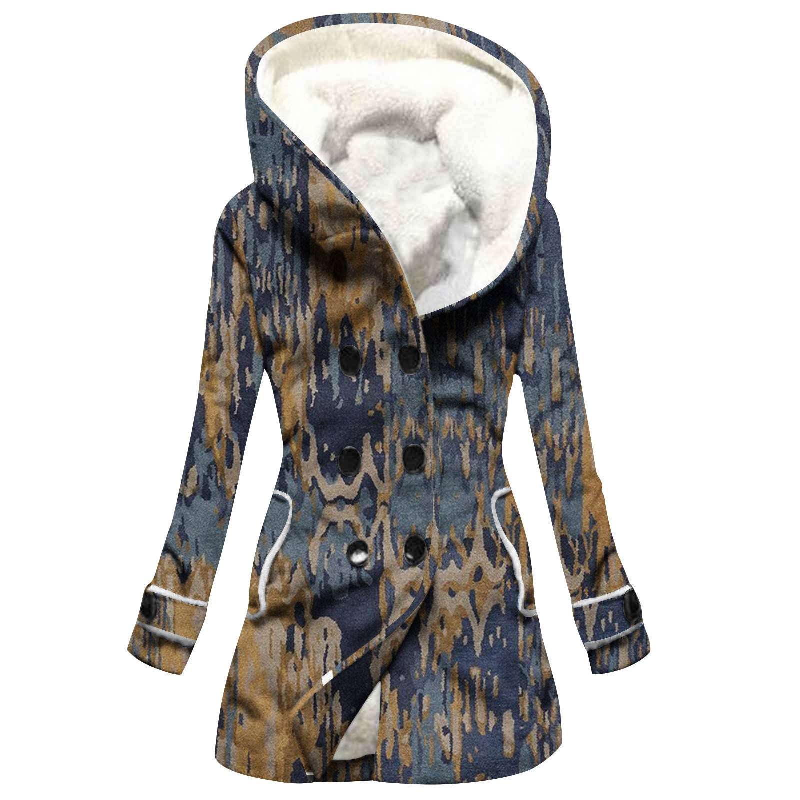 Women's Windbreaker Winter Thickened Imitation Lamb Stitching Floral Hooded - globaltradeleader