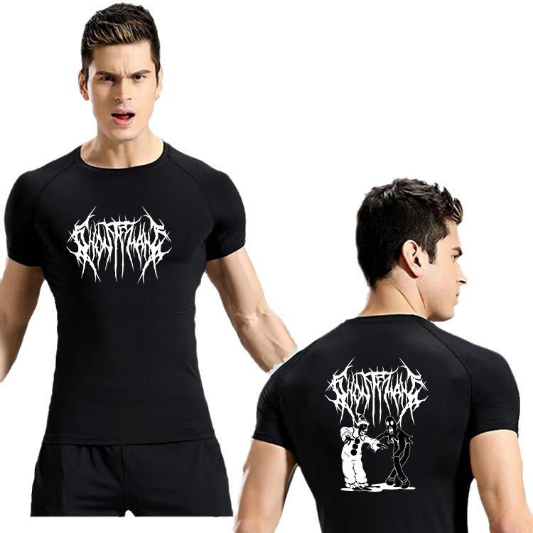 2D Printed Tights T-shirt Quick-drying High Elastic Sports Top Men's Workout Clothes - globaltradeleader