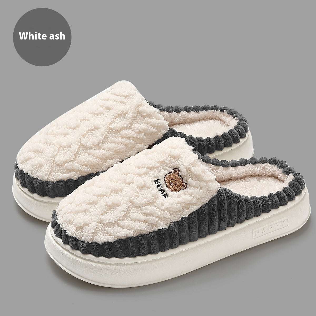 Cute Bear Plush Slippers Winter Warm Fleece Shoes Indoor Bedroom Floor Home Slippers For Women Men Couple - globaltradeleader
